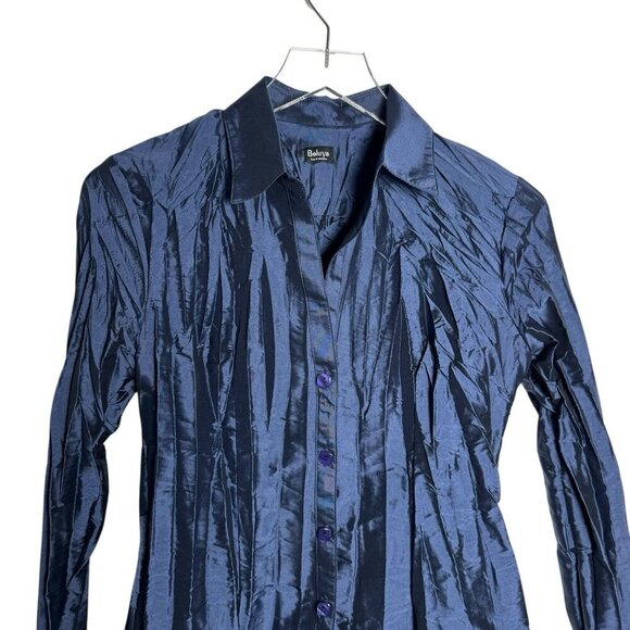 Beluva San Francisco Parker pleated crinkled button down blouse top size Small - Picture 4 of 8